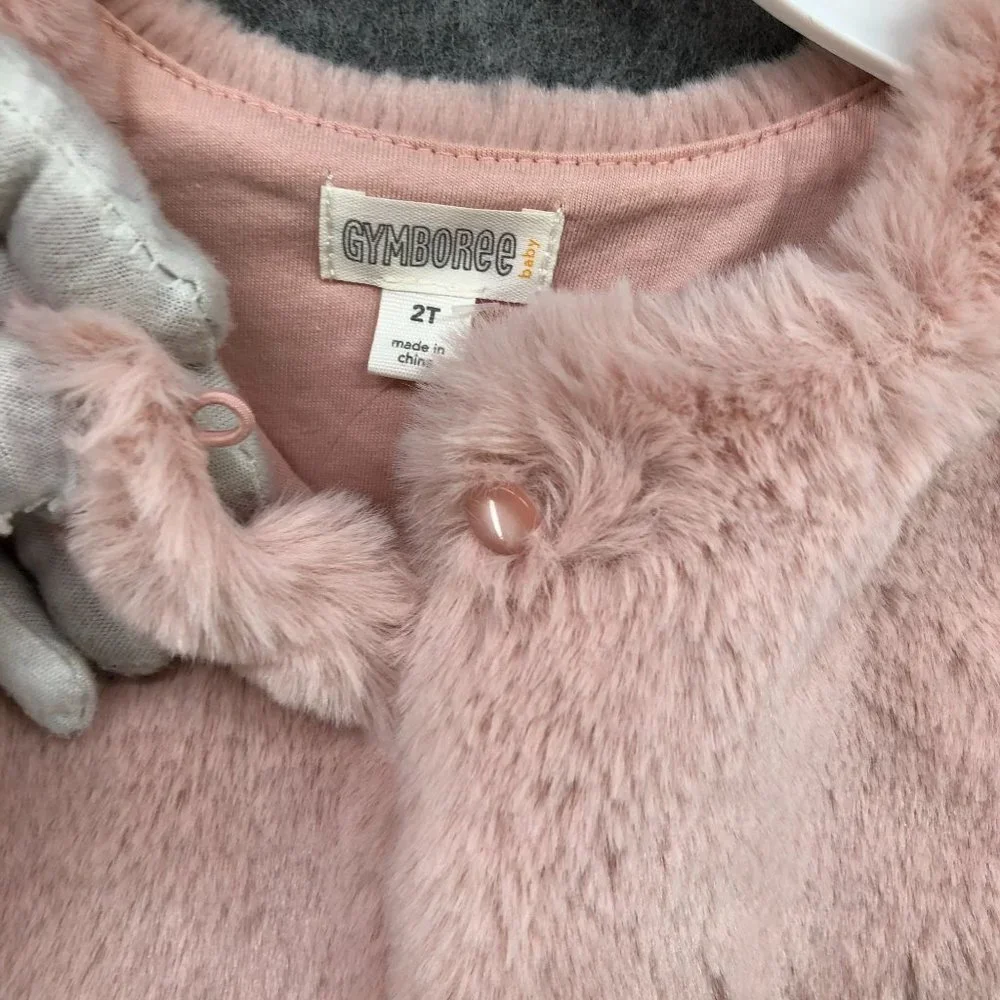 NWT Gymboree‎ Girls 2T Pink Fuzzy Plush Sweater Vest Jacket One Button Toddler
